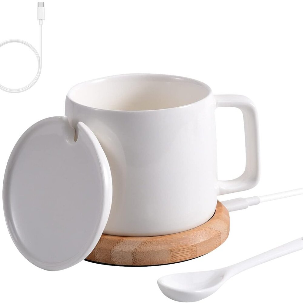 White Ceramic Mug with Lid and Spoon